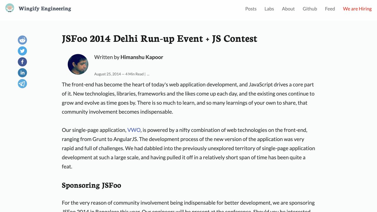 Wingify Engineering's JSFoo 2014 competition announcement