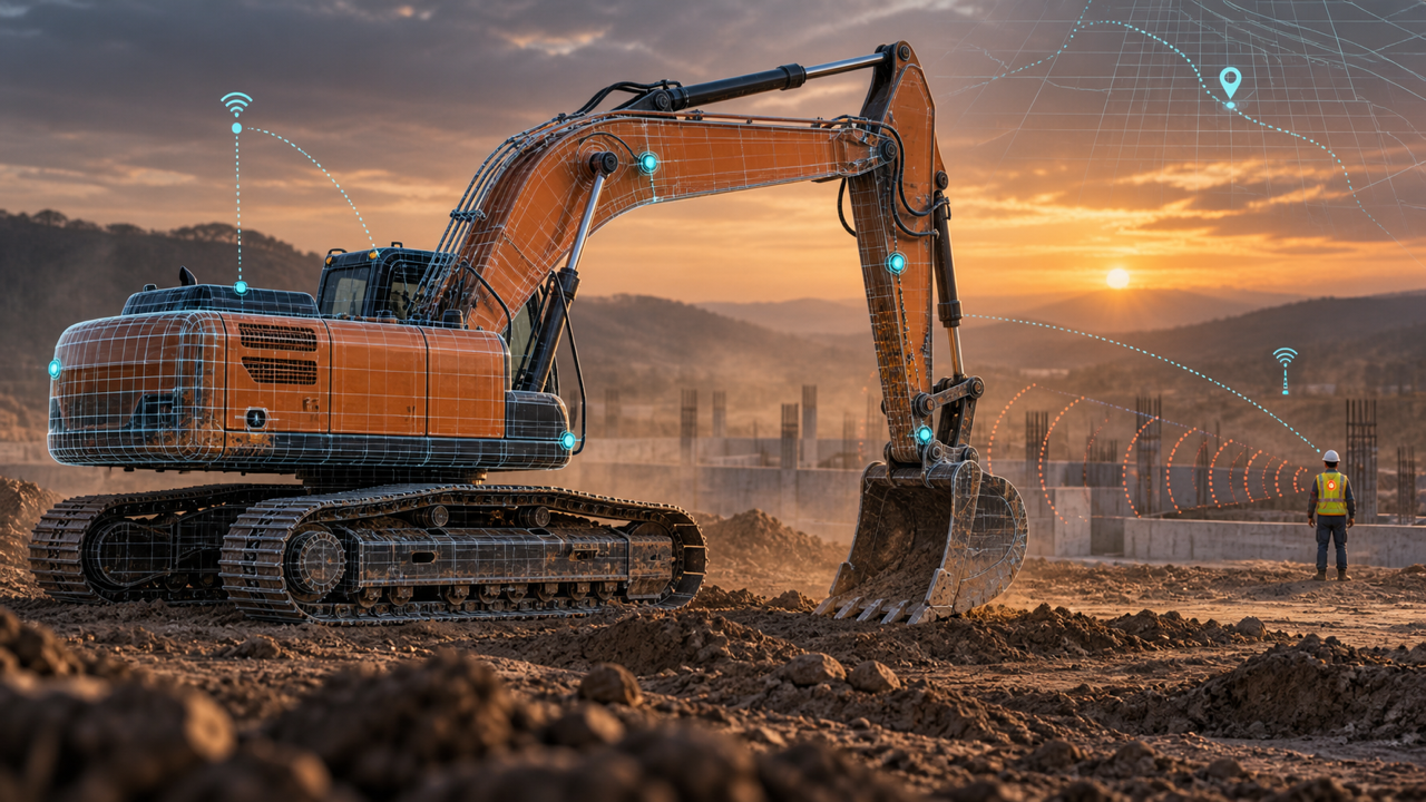 A.D.A.M. excavator telemetry on a dusty construction site