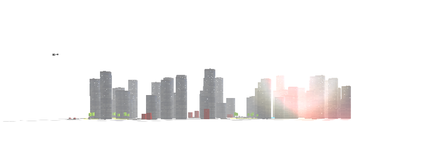 Original wide Square City skyline capture with fog and lens flare